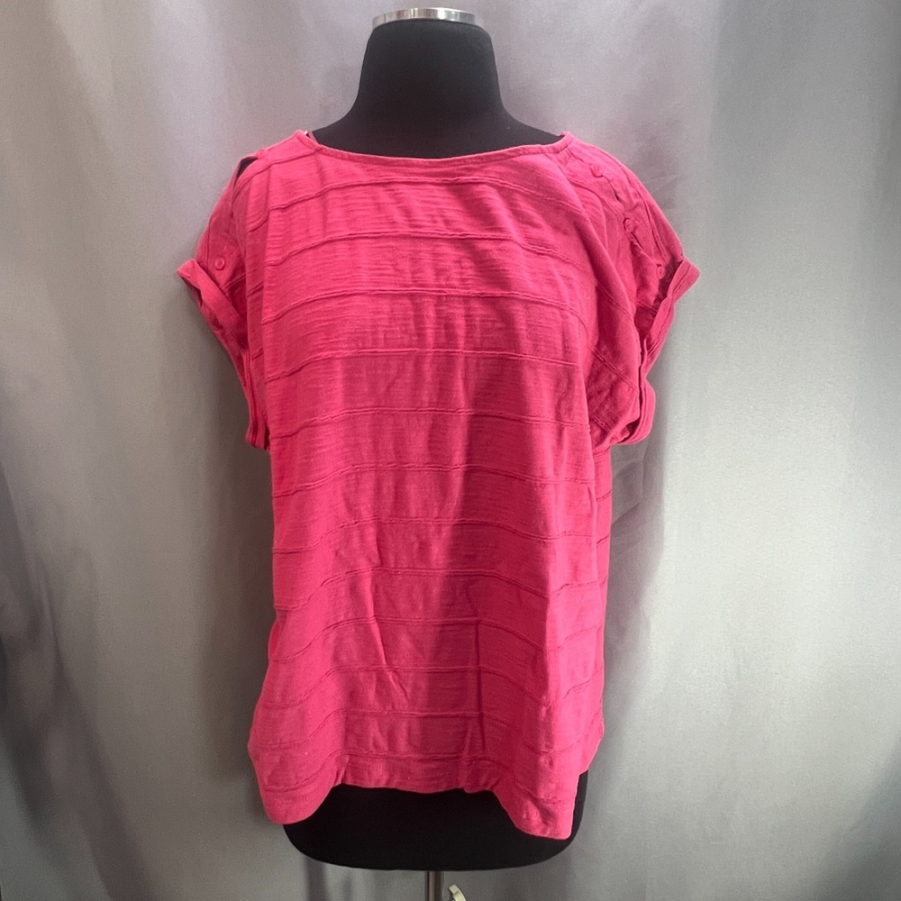 Liz Claiborne Ruffle Blouse Top Womens XL Pink Cotton Cap Sleeve Scoop Neck
